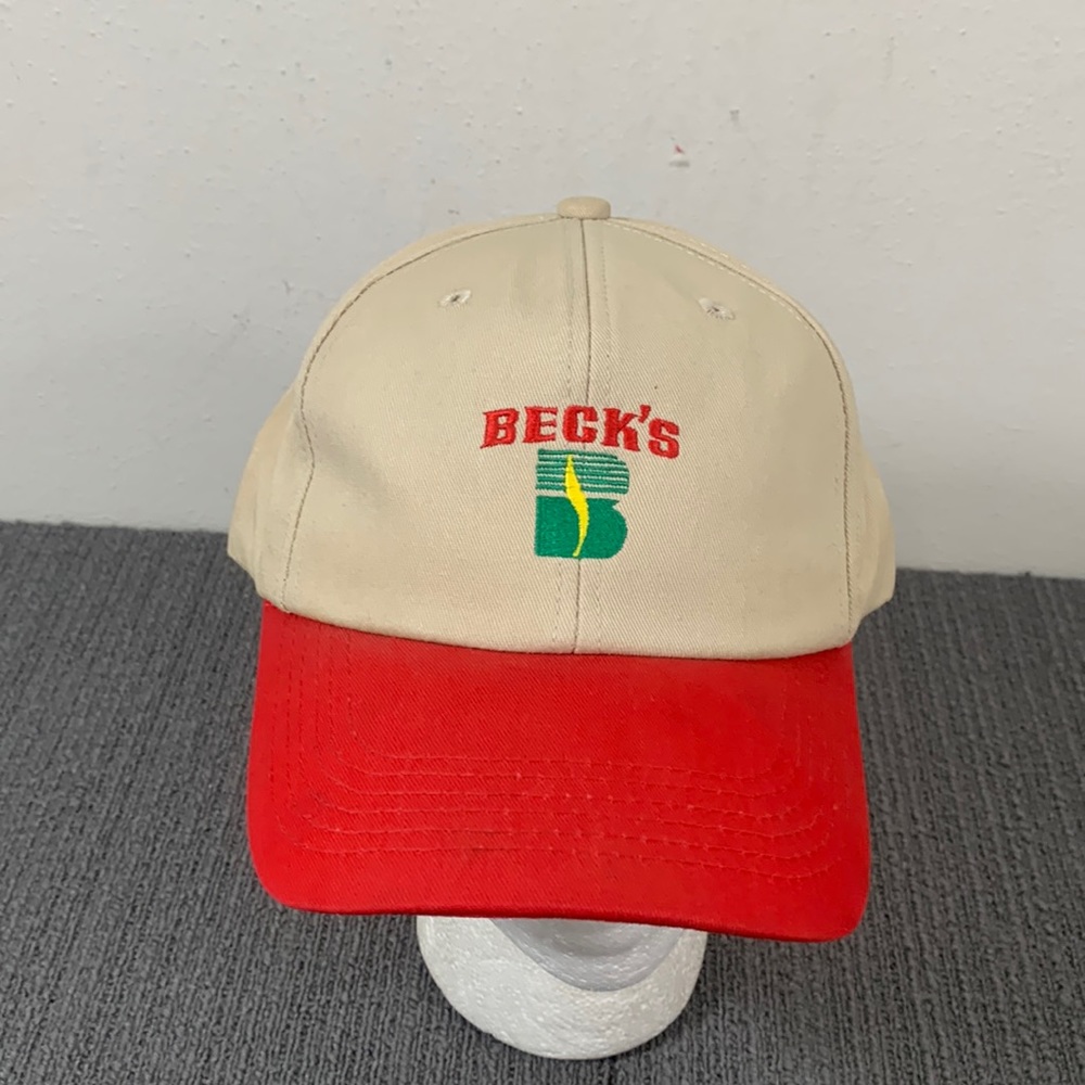 Vintage Beck's Snapback Hat Mens Adjustable Tan Red Sure Gro 130 Profit Pack Cap